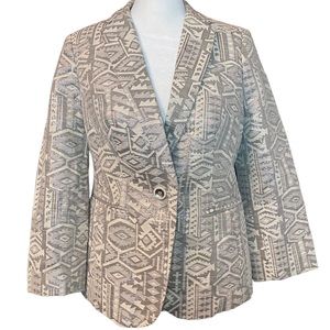 NWT The Limited Aztec Printed Cream & Metallic Silver Blazer Sz S